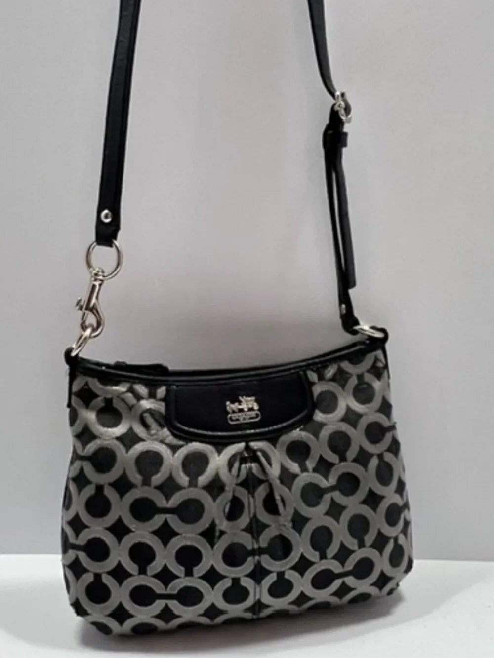 Coach Madison Crossbody bag Black/Grey Jacquard w/Cert of Auth - needs repairs
